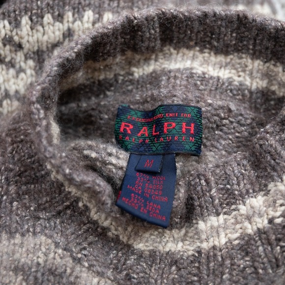 Exclusive Hand Knit Ralph Lauren Vtg Wool Sweater sz M unisex Brown Fair Isle - Picture 7 of 11